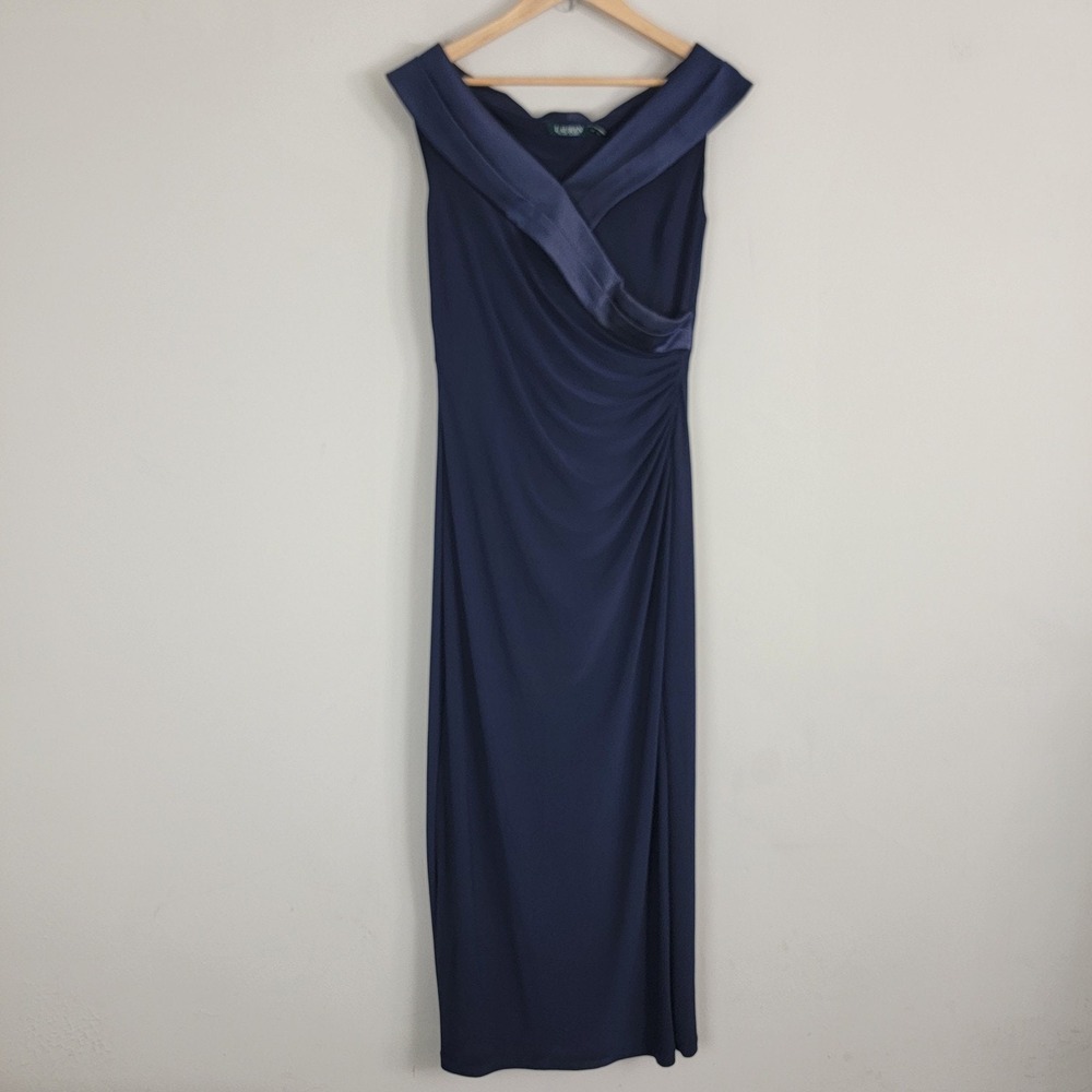Lauren Ralph Lauren Leonetta‎ Satin Trim Portrait Collar Evening Dress 12 READ!